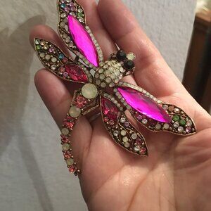 Dragonfly Pink Rhinestone Statement Pendant Necklace -  Large New  Drawer 6